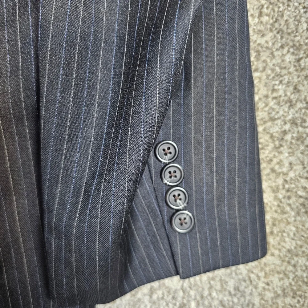 Lauren Ralph Lauren Mens 44L Pinstripe Wool Blazer Navy Blue Made in Canada 44L